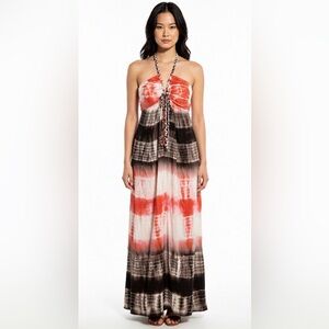 Anthropologie/Chaudry KC 100% Viscose Multicolor Halter Maxi Dress